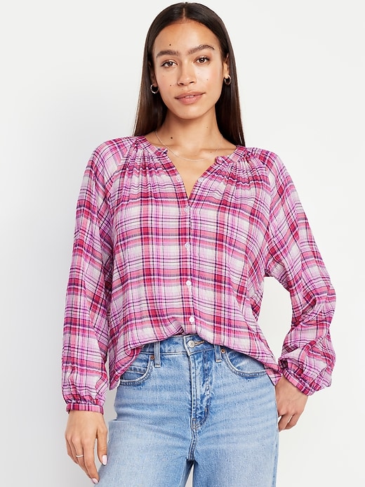 Image number 1 showing, Loose Split-Neck Button-Down Top