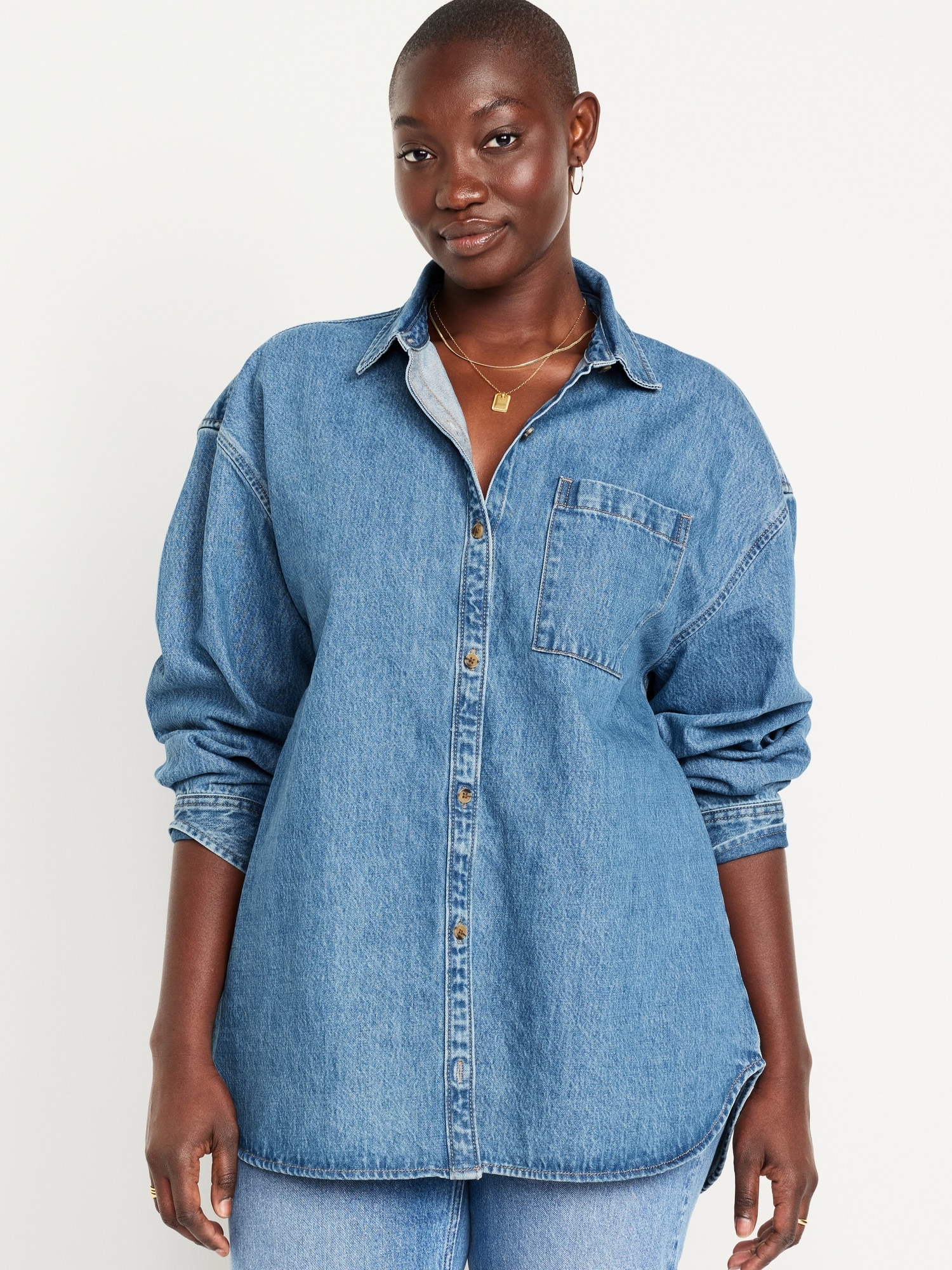 Boyfriend Button-Down Jean Tunic