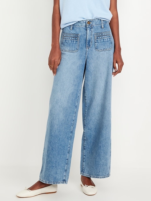 Image number 8 showing, High-Waisted Baggy Wide-Leg Trouser Jeans