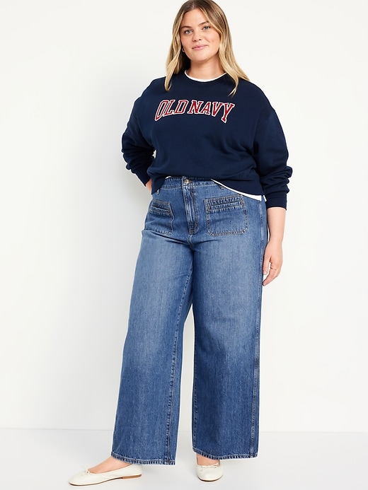 L'image numéro 7 présente Jean tailleur à jambe large et taille haute