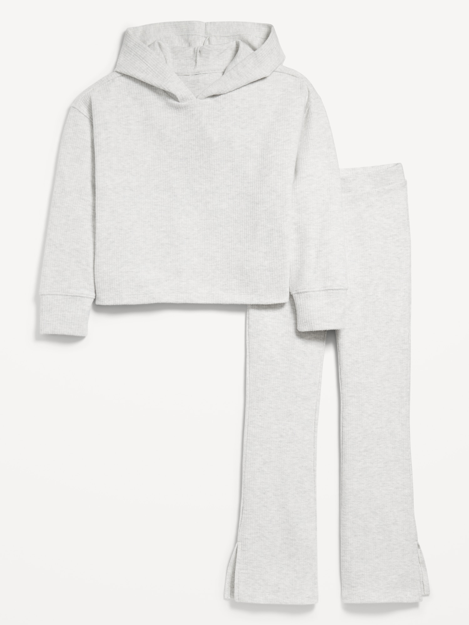 Plush Ribbed Hoodie and Flare Pants Set for Girls