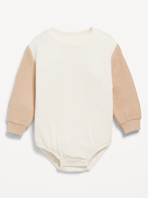 Long-Sleeve Thermal-Knit Romper for Baby - White