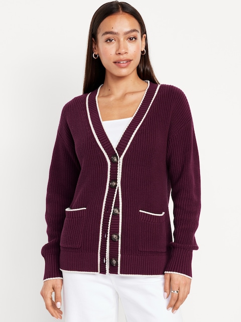 Cardigan décontracté en tricot côtelé - Rouge
