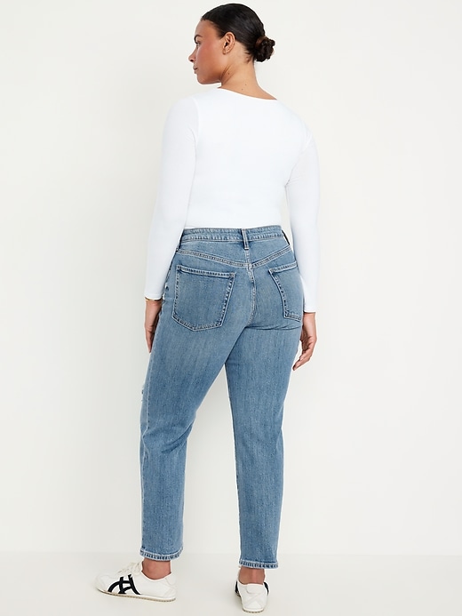 L'image numéro 6 présente Jean OG droit déchiré à taille haute longueur cheville pour Femme