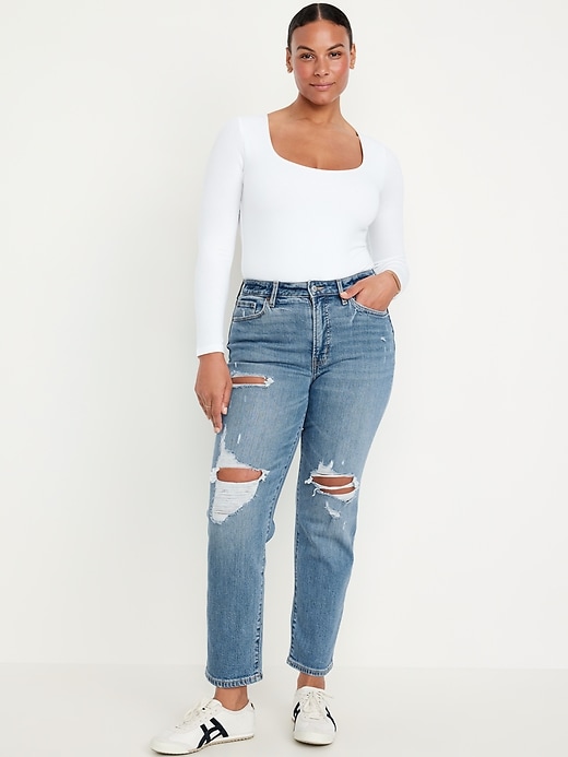 L'image numéro 5 présente Jean OG droit déchiré à taille haute longueur cheville pour Femme