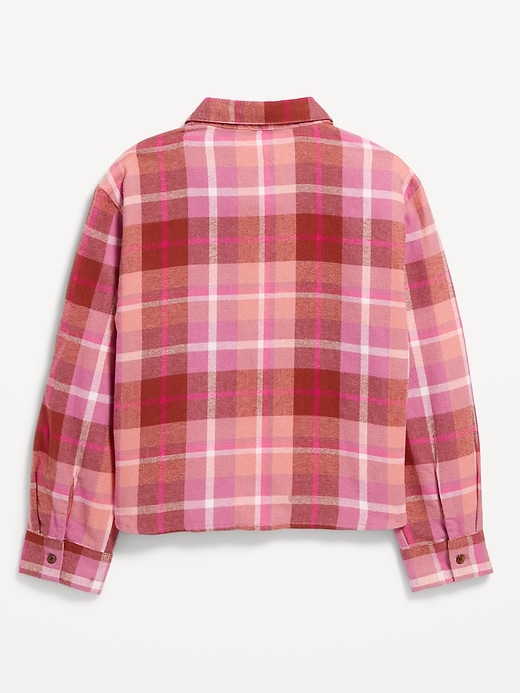 Image number 3 showing, Cropped Long-Sleeve Plaid Pocket Flannel Shirt for Girls