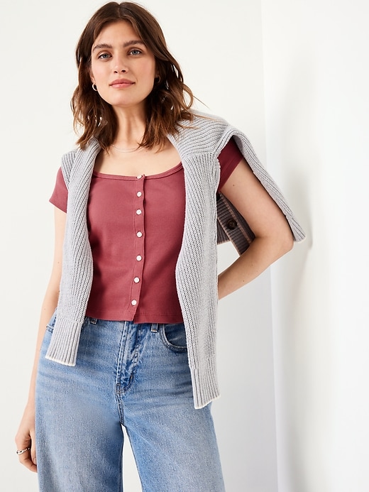 Image number 3 showing, Rib-Knit Button-Down Top