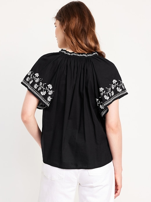 Image number 2 showing, Embroidered Split-Neck Top