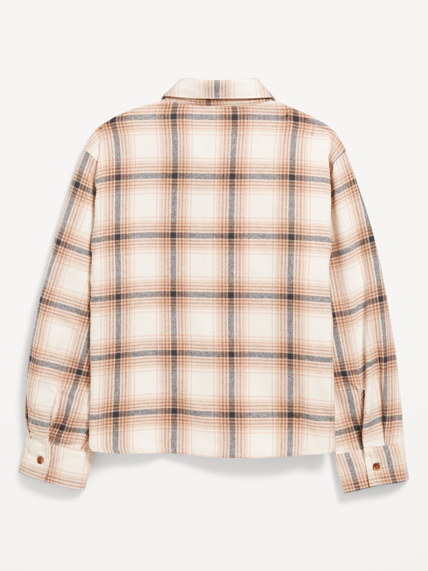 Cropped Long-Sleeve Plaid Pocket Shirt for Girls