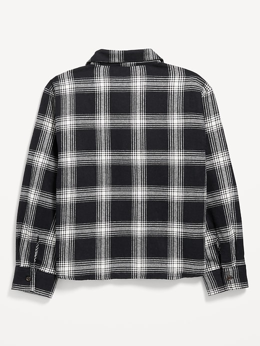 Image number 3 showing, Cropped Long-Sleeve Plaid Pocket Flannel Shirt for Girls