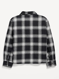 View large product image 3 of 3. Cropped Long-Sleeve Plaid Pocket Flannel Shirt for Girls