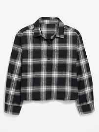Image number 2 showing, Cropped Long-Sleeve Plaid Pocket Flannel Shirt for Girls