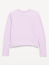 View large product image 3 of 4. Long-Sleeve Curved-Hem Performance Top for Girls