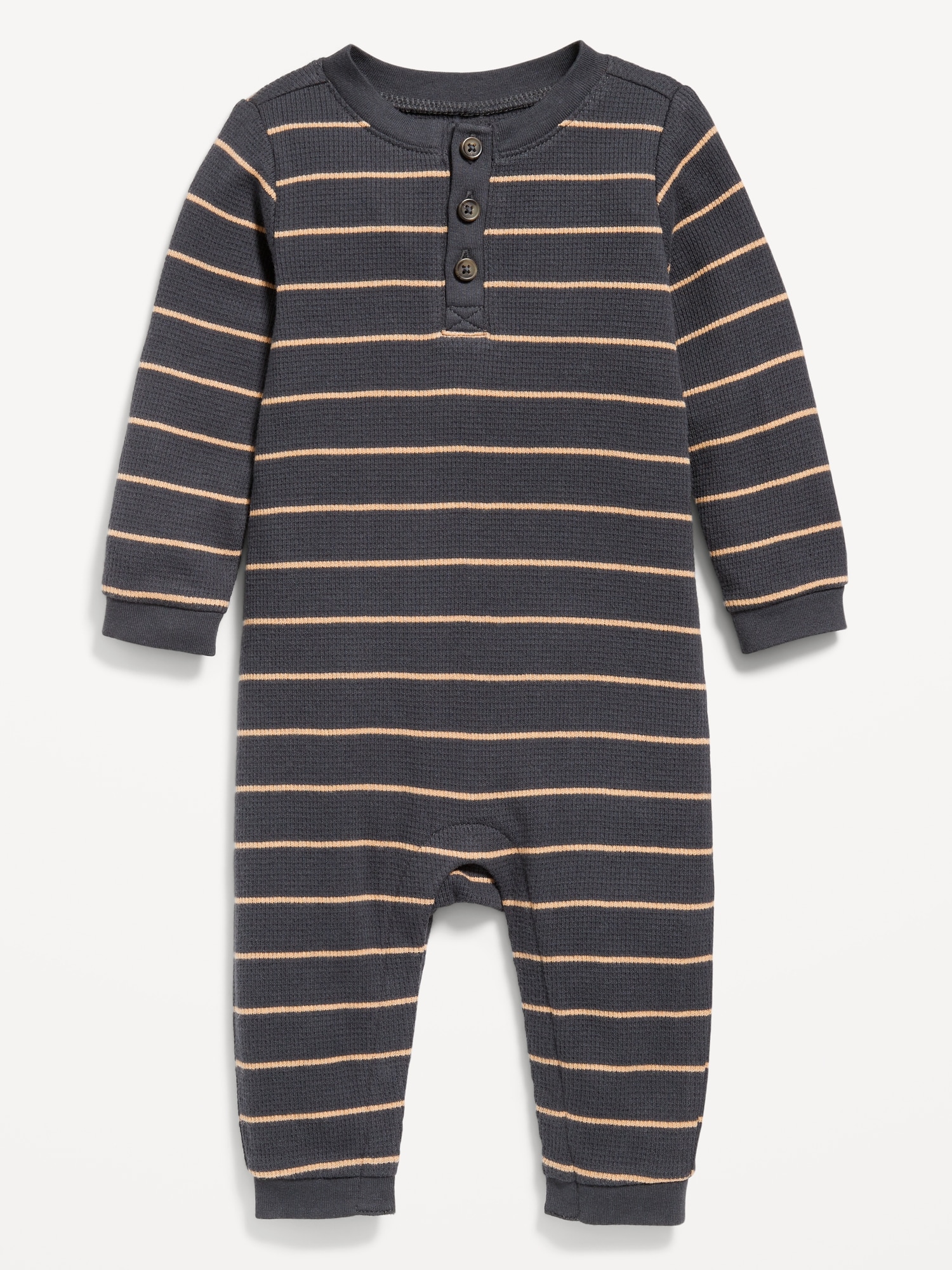 Printed Long-Sleeve Thermal-Knit Henley One-Piece for Baby