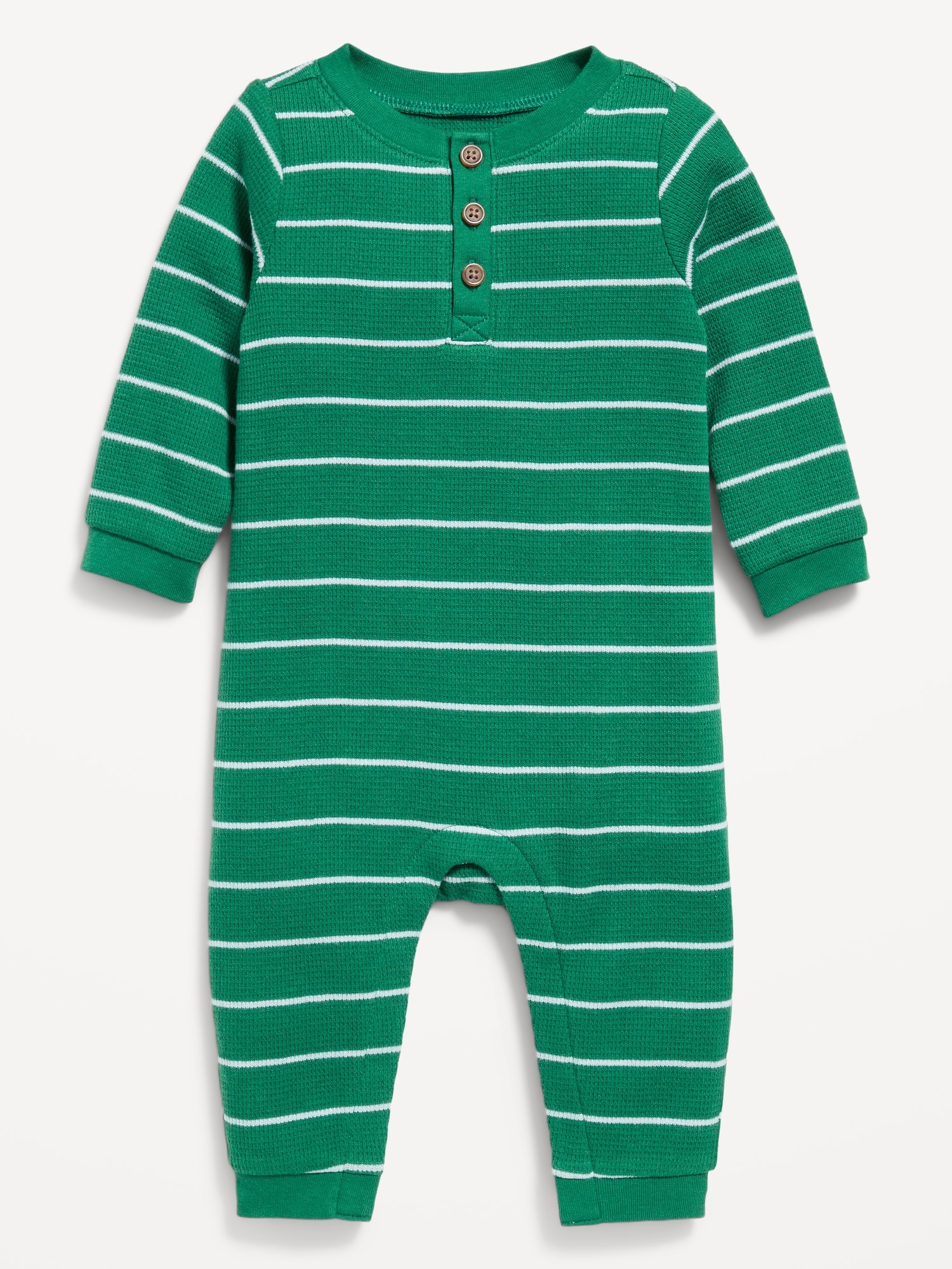 Printed Long-Sleeve Thermal-Knit Henley One-Piece for Baby