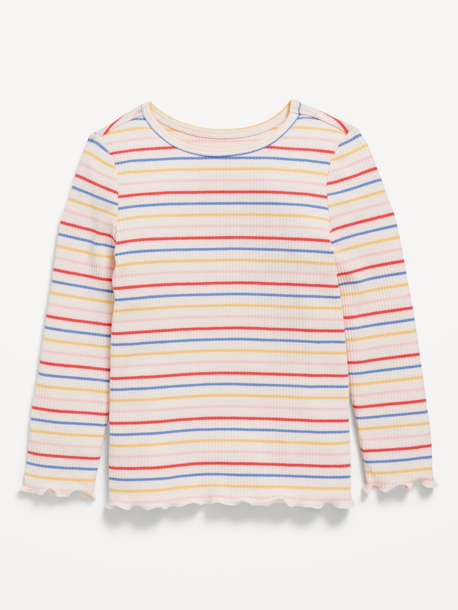 Printed Long-Sleeve Lettuce-Edge T-Shirt for Toddler Girls
