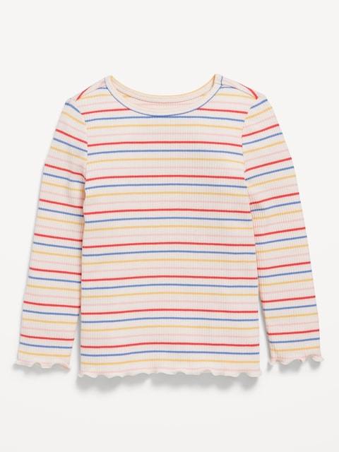 Printed Long-Sleeve Lettuce-Edge T-Shirt for Toddler Girls