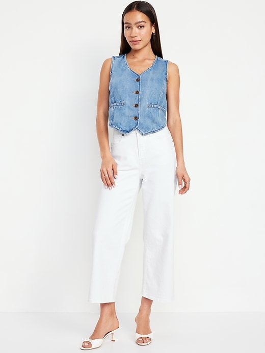 Image number 1 showing, Extra High-Waisted Sky-Hi Wide-Leg Crop Jeans