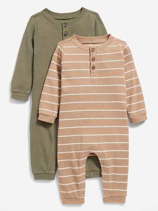 View large product image 1 of 2. Long-Sleeve Thermal-Knit Henley One-Piece 2-Pack for Baby