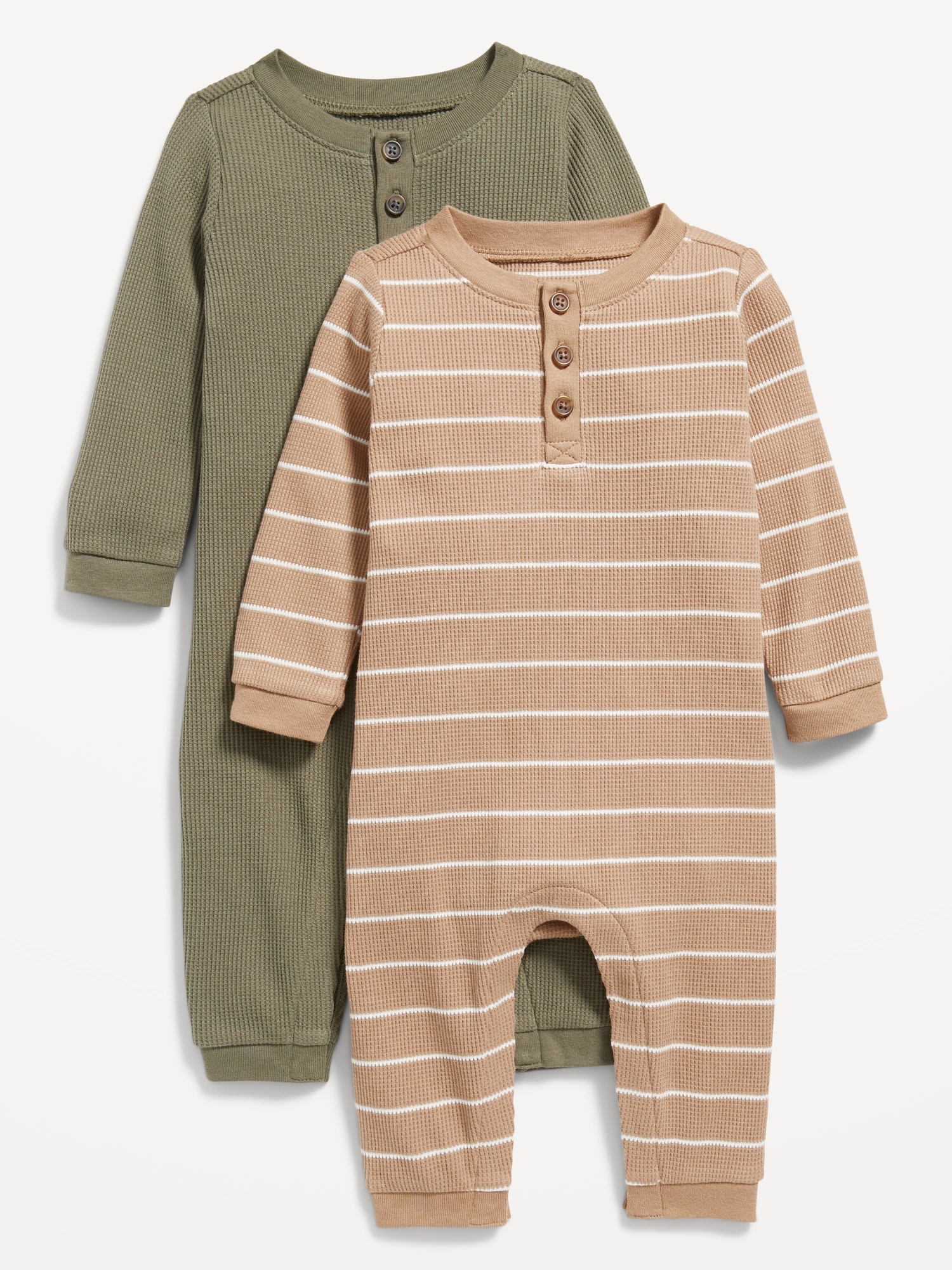 Long-Sleeve Thermal-Knit Henley One-Piece 2-Pack for Baby