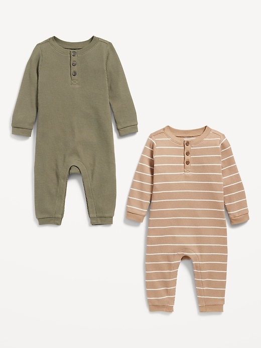 View large product image 2 of 2. Long-Sleeve Thermal-Knit Henley One-Piece 2-Pack for Baby