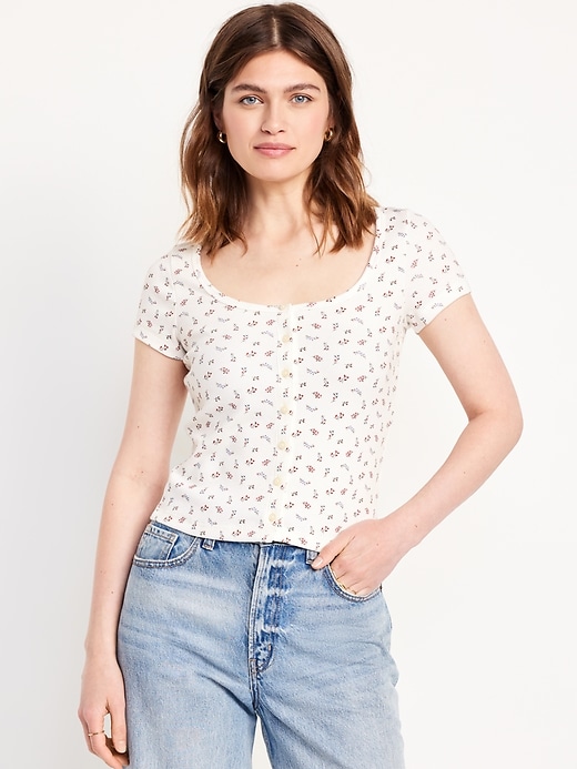 Image number 1 showing, Rib-Knit Button-Down Top