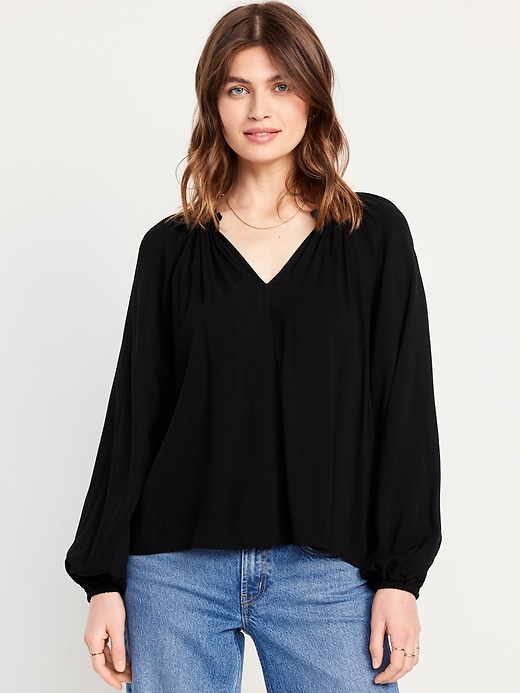 Image number 1 showing, Ruffled Split-Neck Top