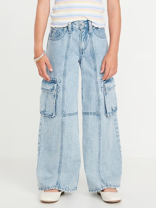 View large product image 1 of 5. High-Waisted Super Baggy Wide-Leg Cargo Jeans for Girls