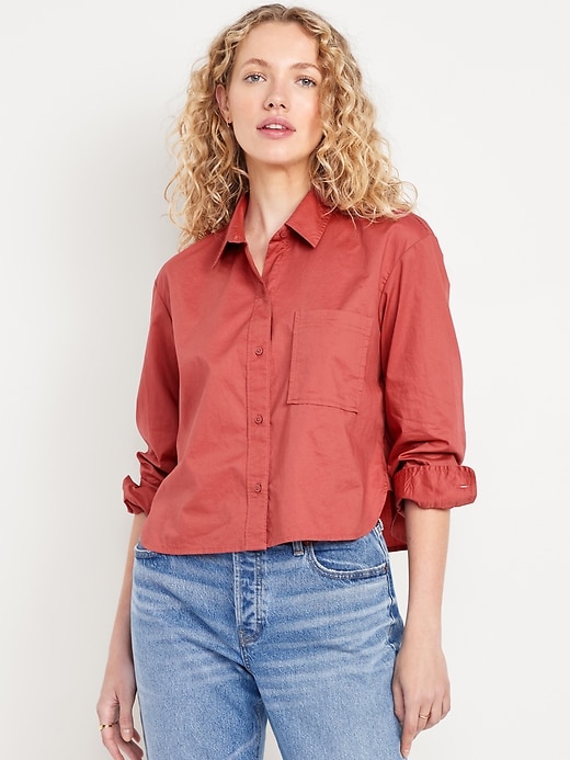 Image number 1 showing, Button-Down Crop Shirt