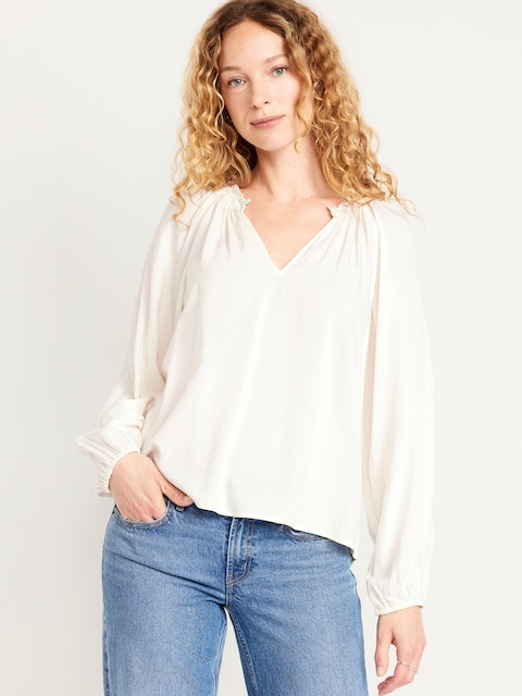 Ruffled Split-Neck Top