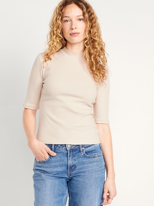 Image number 1 showing, Ribbed Mock-Neck Top