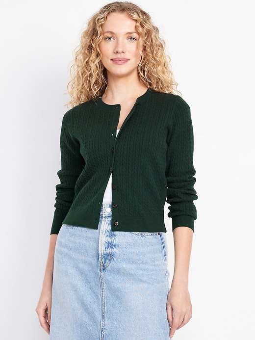 Image number 1 showing, SoSoft Cable Crop Cardigan Sweater