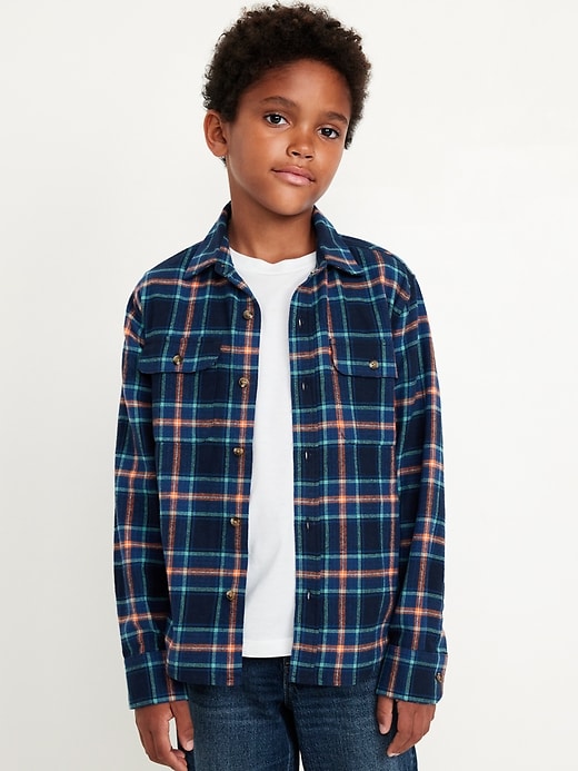 Voir une image plus grande du produit 1 de 3. Chemise en flanelle brossée douce à poche pour Garçon