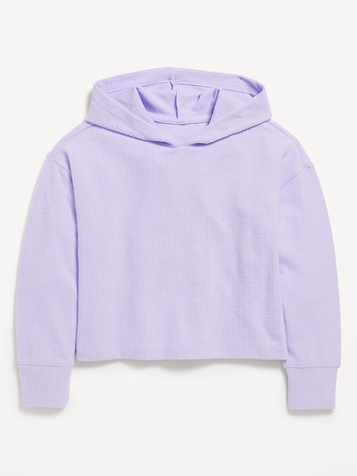 Image number 3 showing, Cropped Plush Ribbed Hoodie for Girls