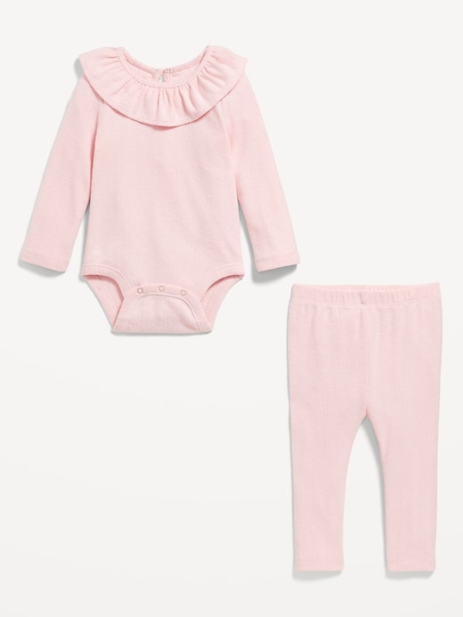 Voir une image plus grande du produit 2 de 2. Ensemble cache-couche à volants et pantalon en tricot pointelle pour bébé