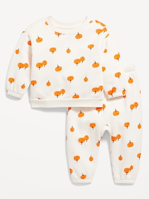 Voir une image plus grande du produit 1 de 3. Ensemble de chandail ras du cou et pantalon en coton ouaté à imprimé pour bébé