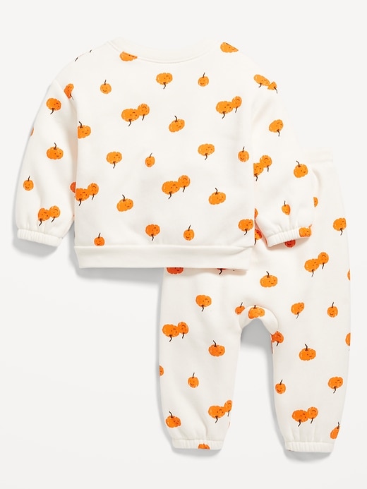 Voir une image plus grande du produit 2 de 3. Ensemble de chandail ras du cou et pantalon en coton ouaté à imprimé pour bébé