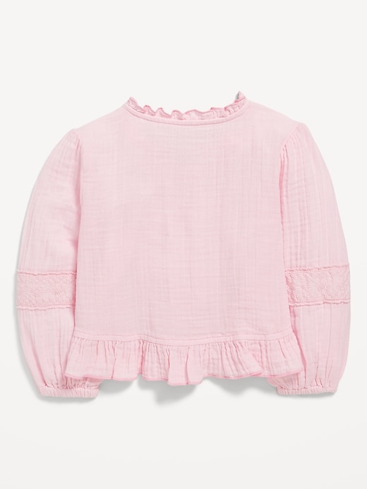 View large product image 2 of 2. Long-Sleeve Ruffle-Trim Double-Weave Top for Toddler Girls