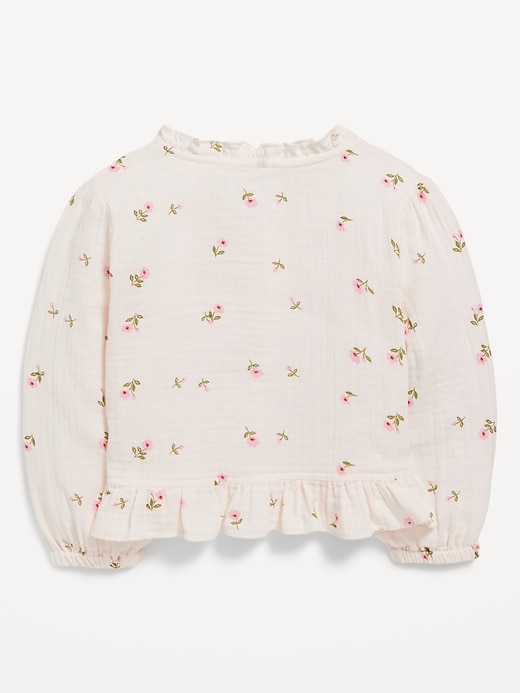 View large product image 2 of 2. Printed Long-Sleeve Ruffle-Trim Double-Weave Top for Toddler Girls