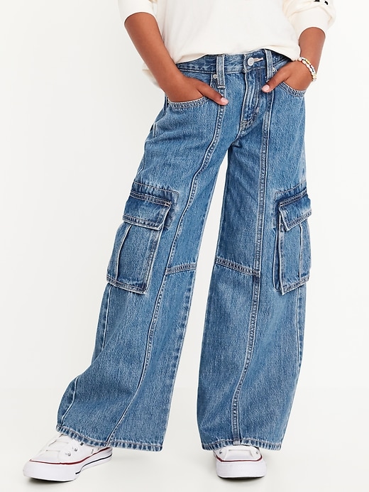 View large product image 1 of 5. High-Waisted Super Baggy Wide-Leg Cargo Jeans for Girls