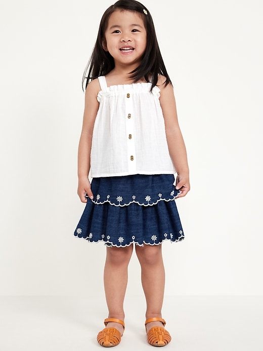 View large product image 1 of 3. Embroidered Tiered Jean Skirt for Toddler Girls