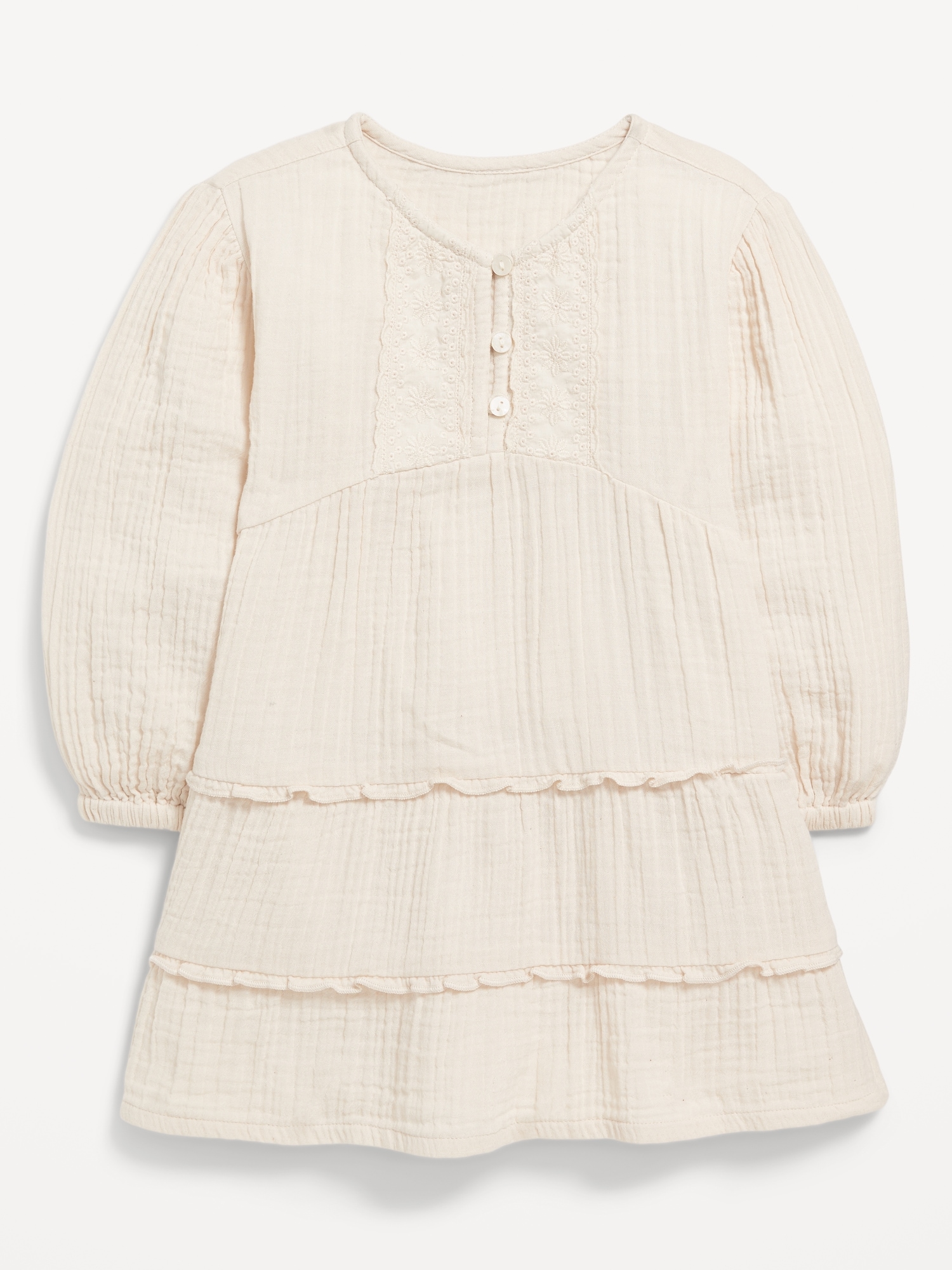 Long-Sleeve Tiered Double-Weave Dress for Toddler Girls