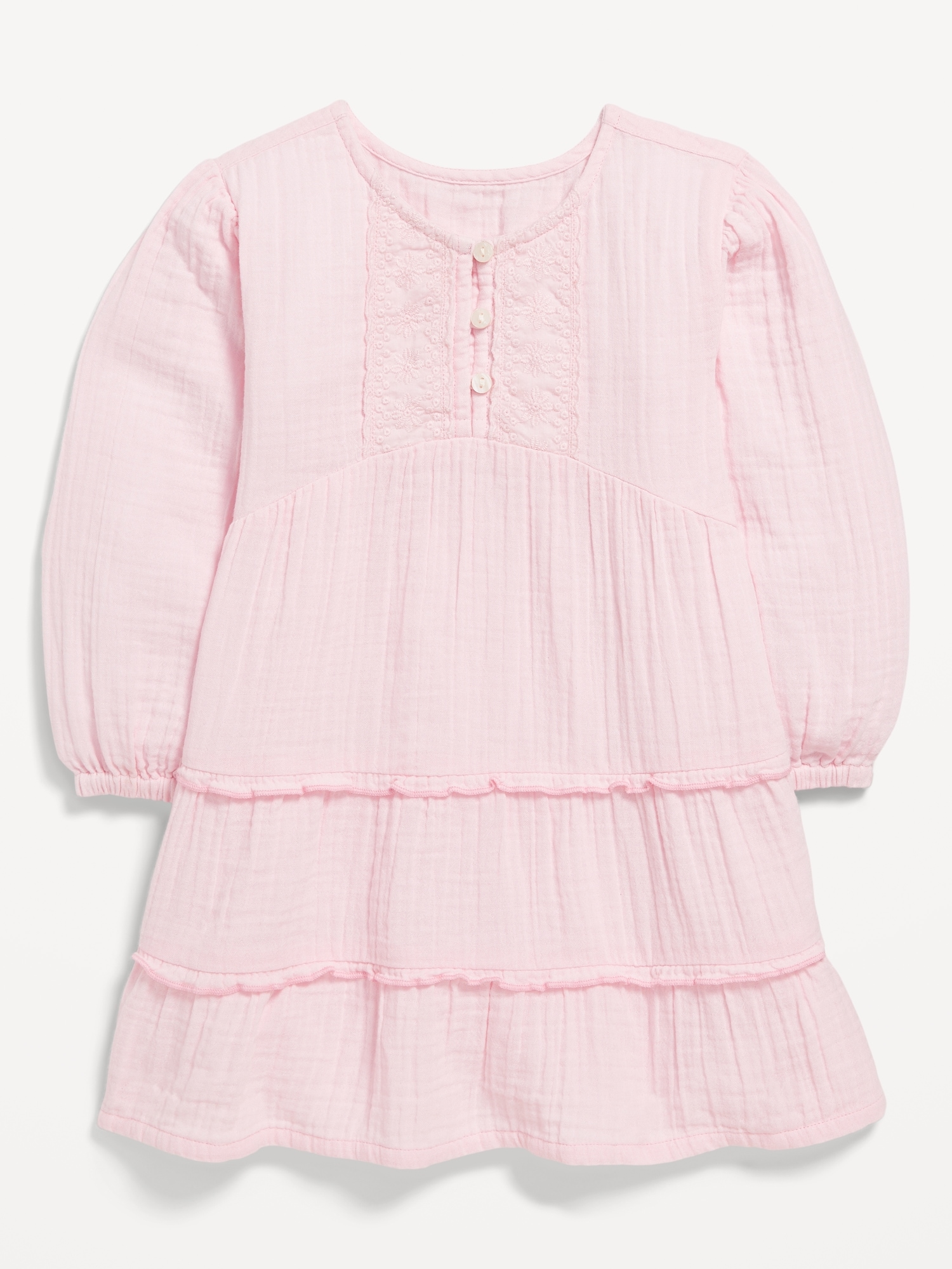 Long-Sleeve Tiered Double-Weave Dress for Toddler Girls