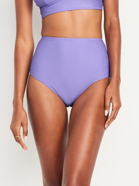 High-Waisted French-Cut Bikini Swim Bottoms - Purple