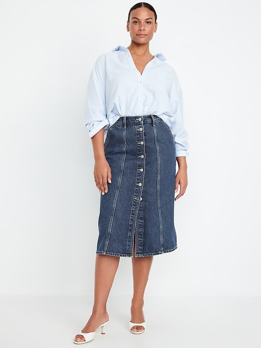 Image number 4 showing, High-Waisted Jean Midi Skirt