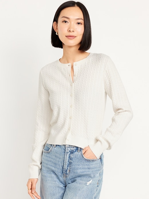 Image number 1 showing, SoSoft Cable Crop Cardigan Sweater