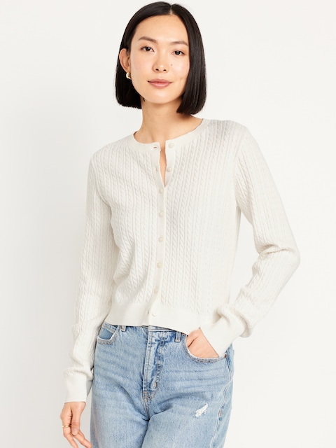 SoSoft Cropped Cable Cardigan Sweater