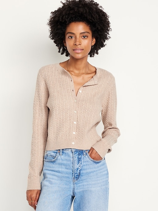 Image number 1 showing, SoSoft Cable Crop Cardigan Sweater