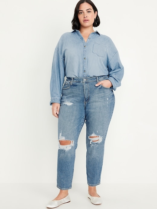 L'image numéro 7 présente Jean OG droit déchiré à taille haute longueur cheville pour Femme