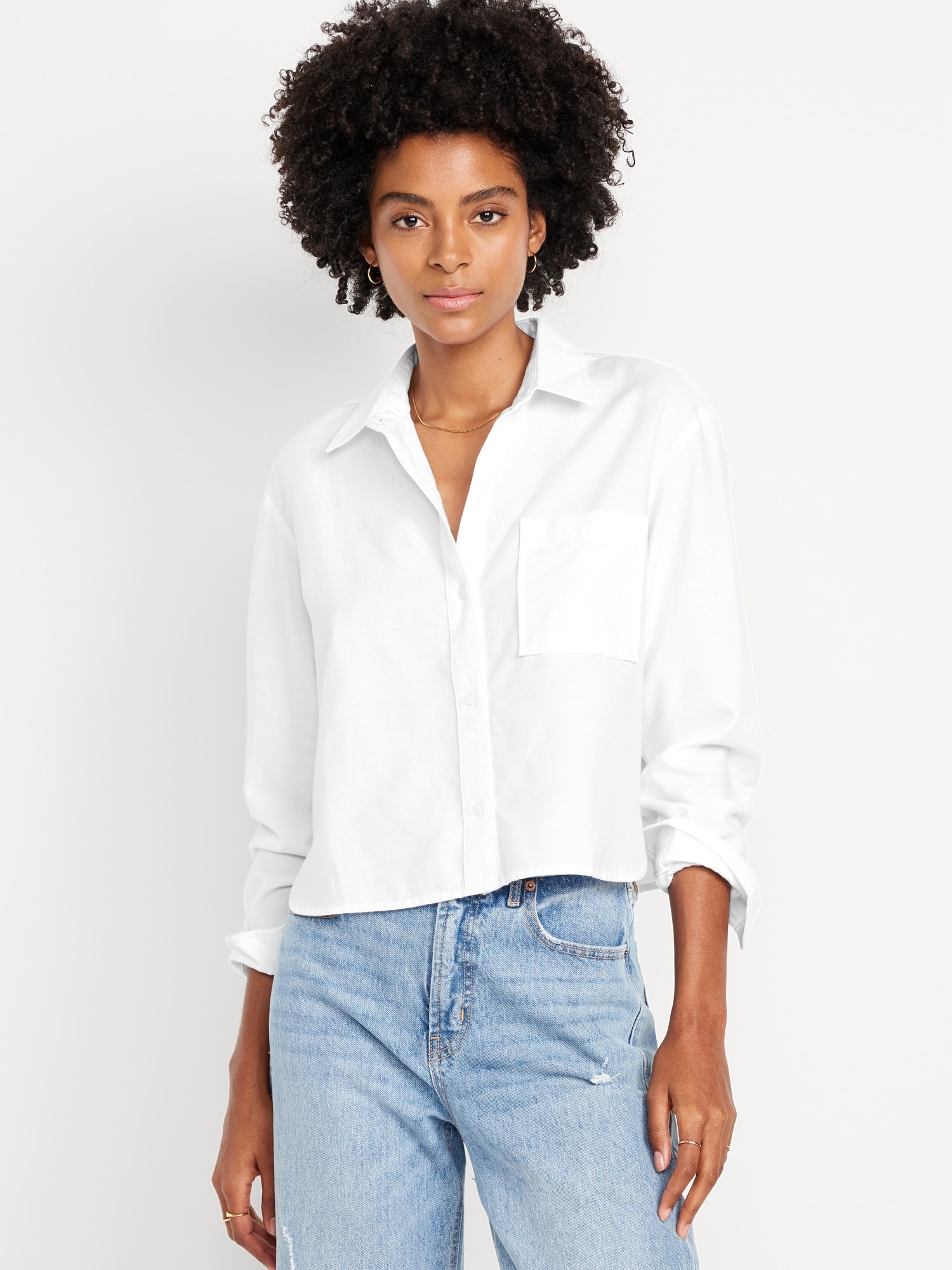 Button-Down Oxford Crop Shirt